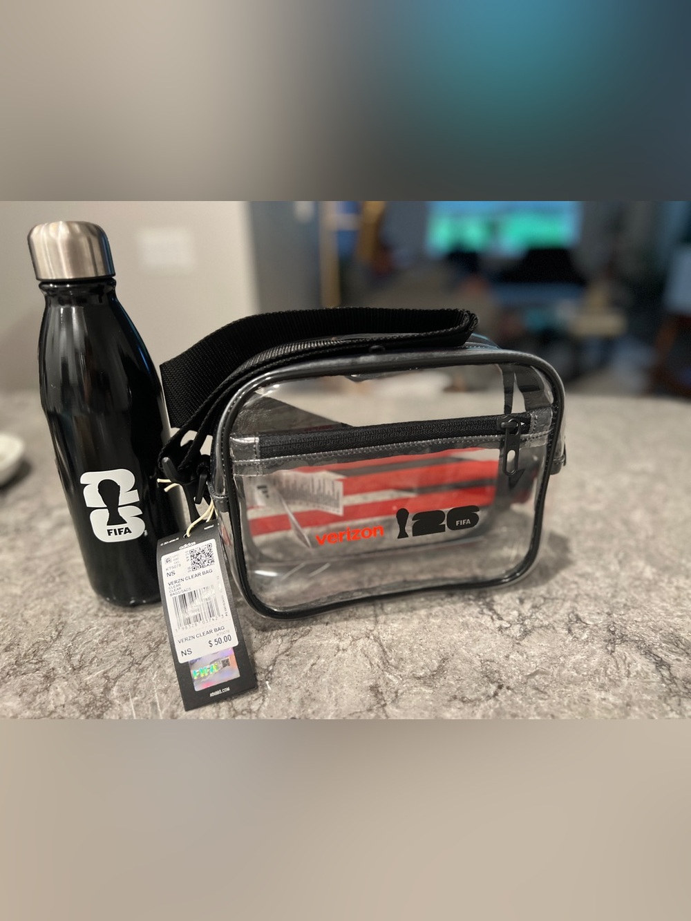 NWT FIFA Adidas x Verizon Clear Crossbody  + Stainless Water Bottle